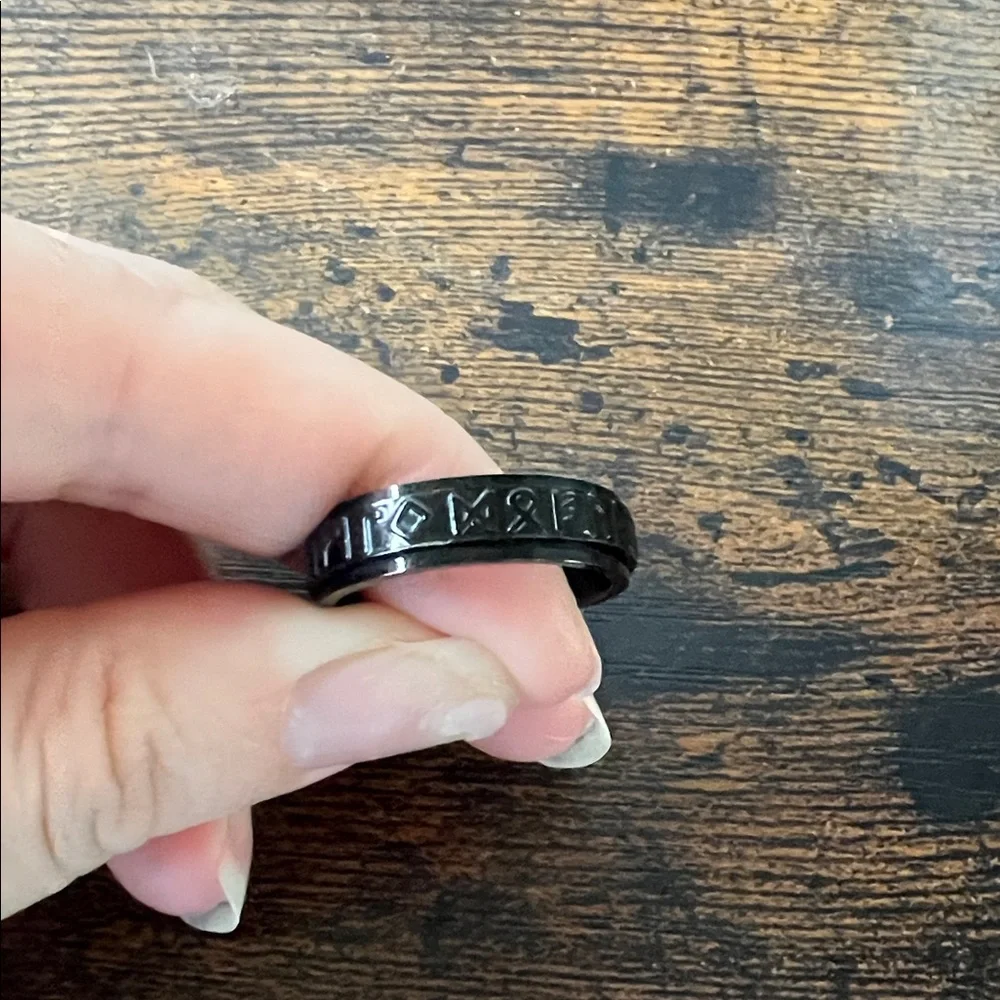 Fidget Ring Spin Black Viking Runes Unisex Gift